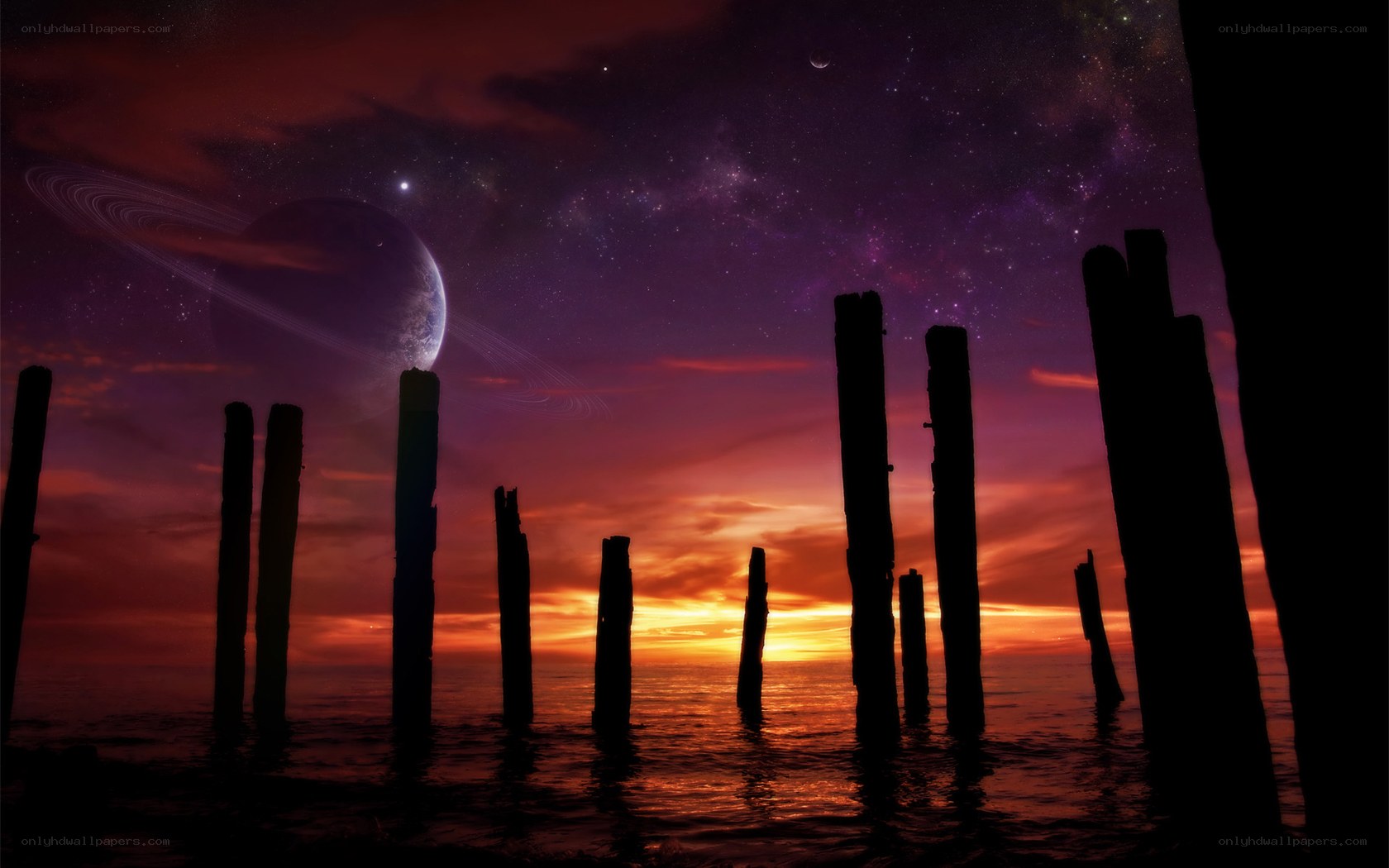 alien planet sunset