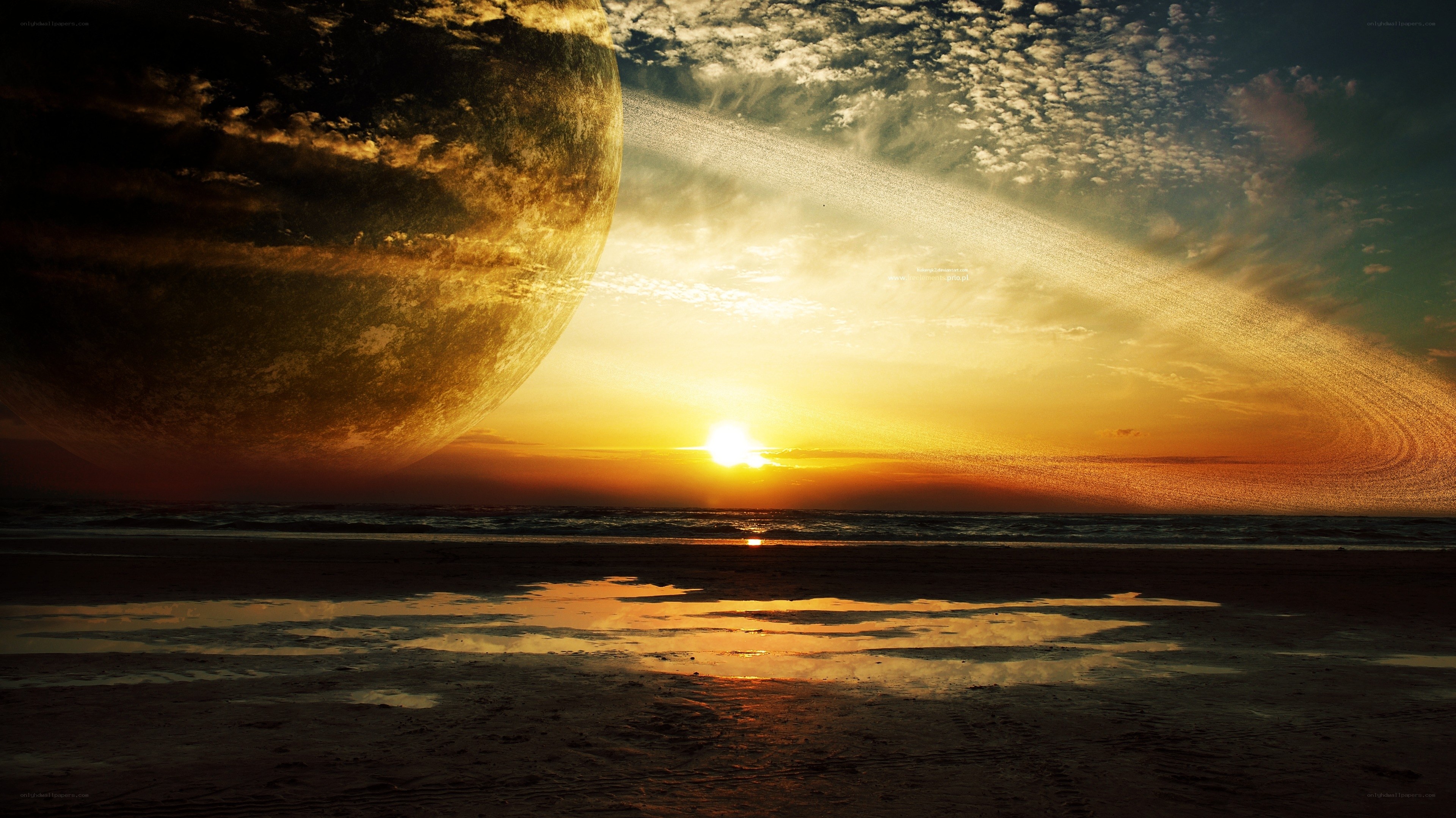 alien planet sunset beach