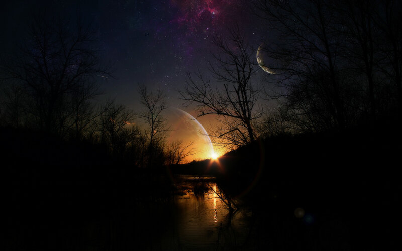 Alien Planet Sunset — Black, Dramatic
