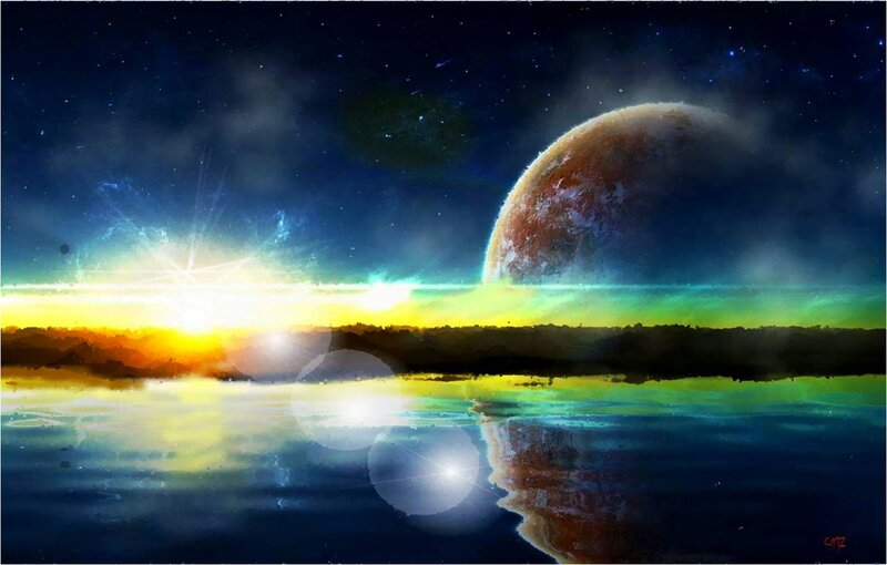 Alien Planet Sunset — Blue, Dramatic