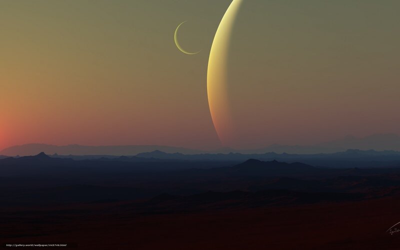 Alien planet sunset landscape