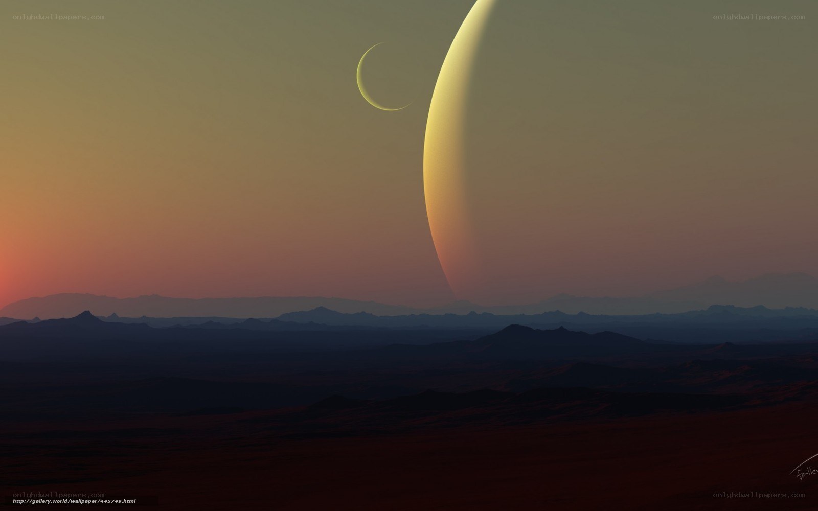 Alien planet sunset landscape