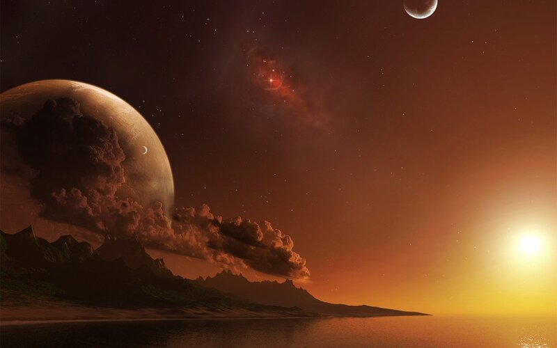alien planet sunset landscape