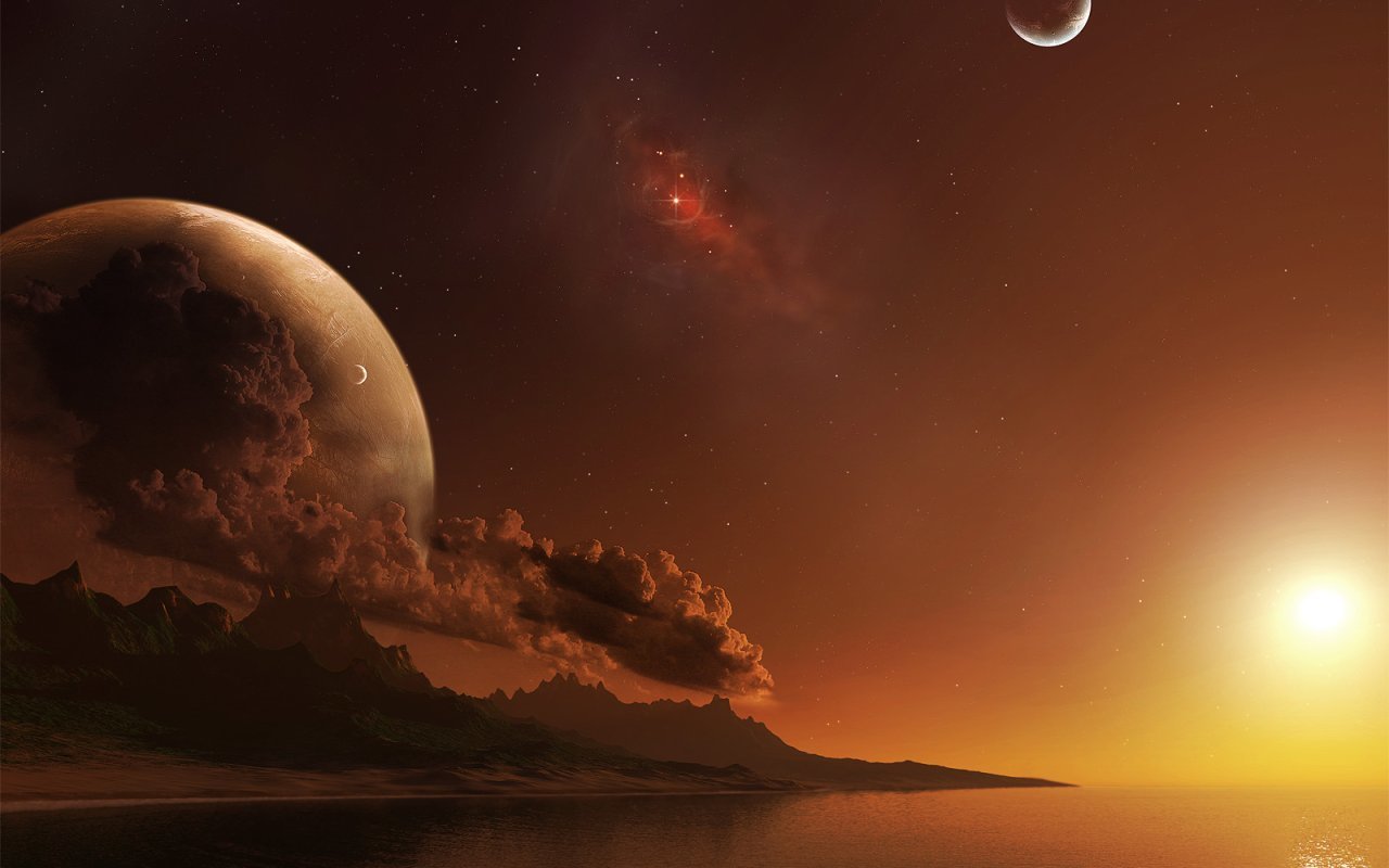 alien planet sunset landscape