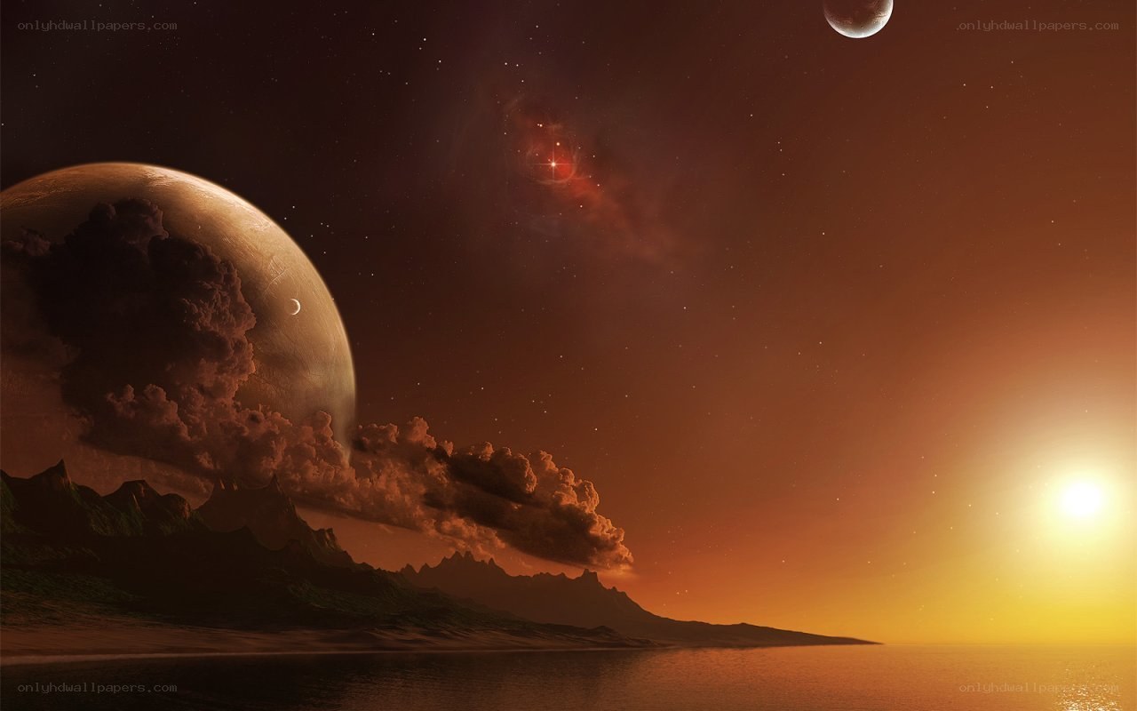 alien planet sunset landscape