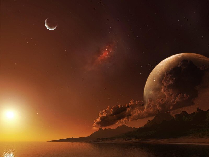 alien planet sunset landscape