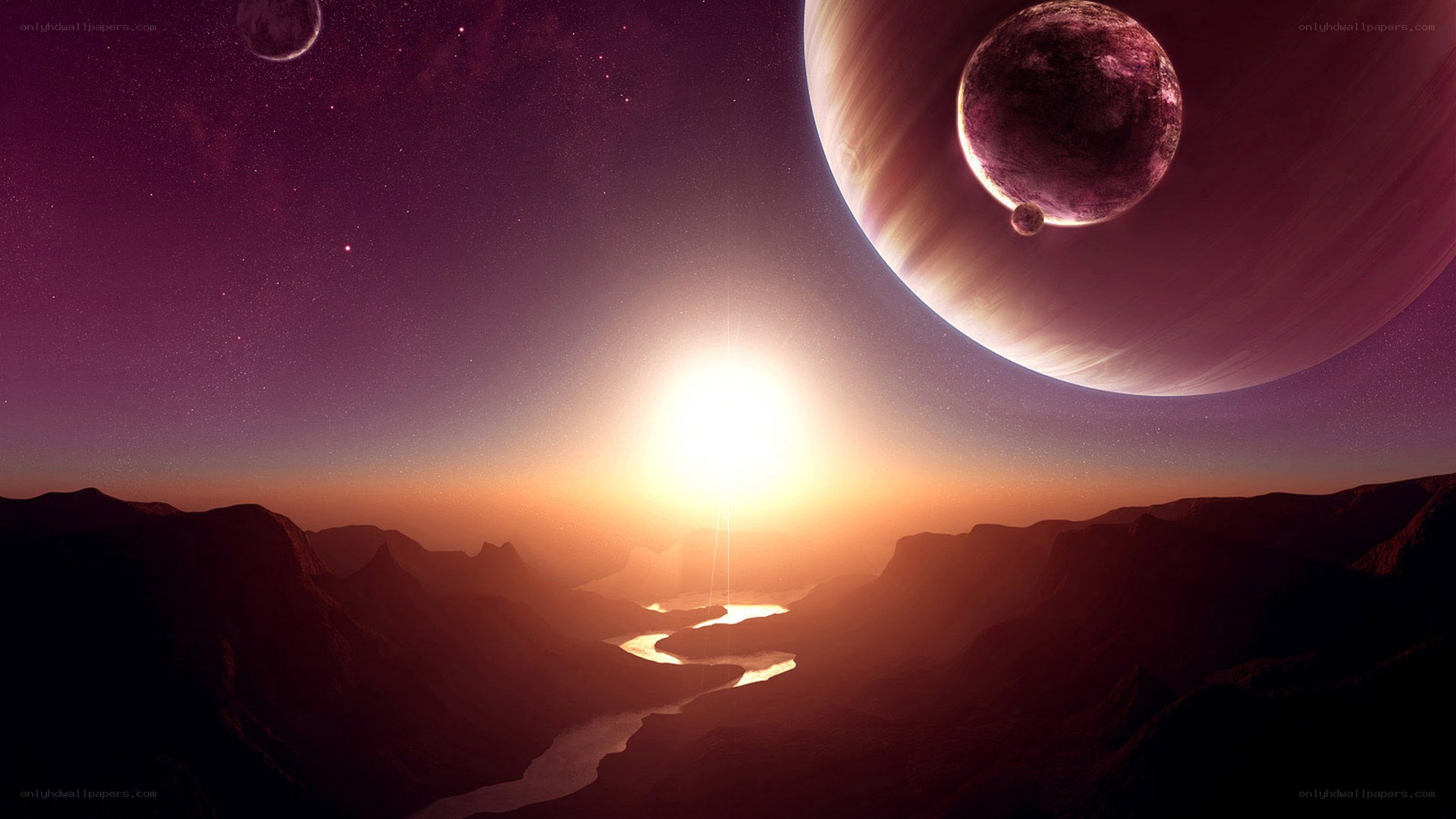 alien planet sunset landscape
