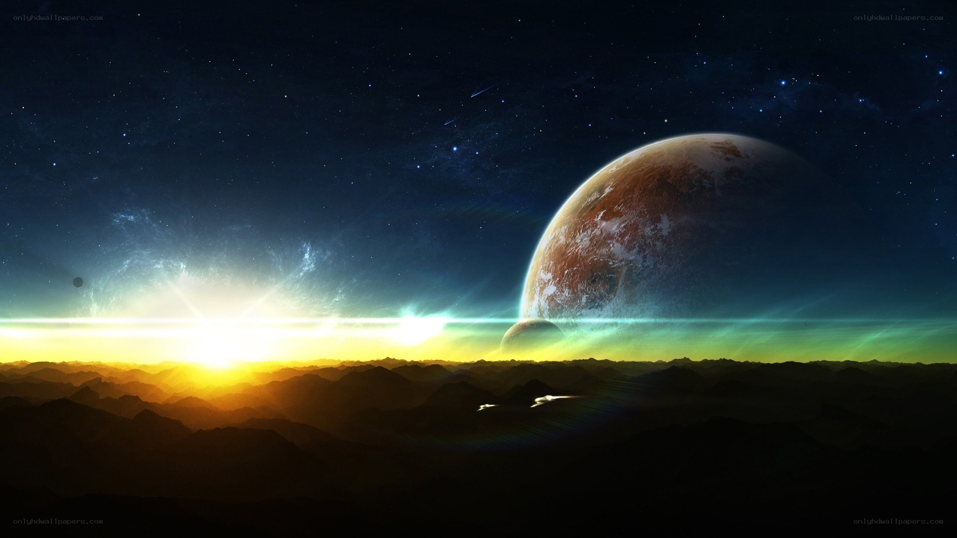 alien planet sunset landscape