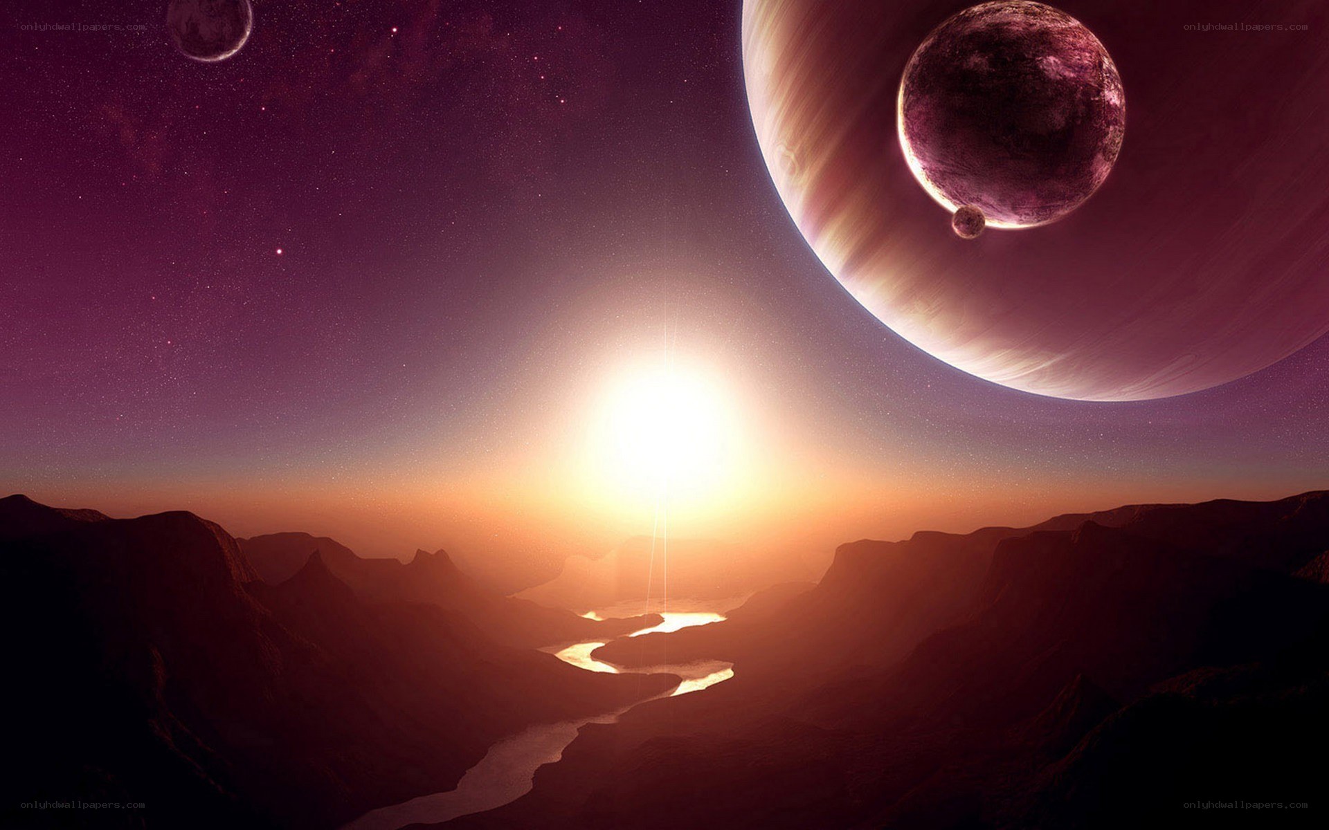 alien planet sunset landscape