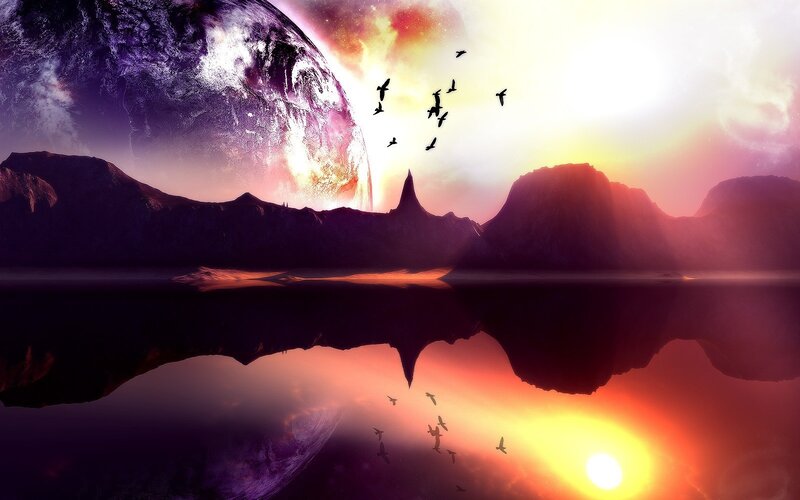 alien planet sunset landscape