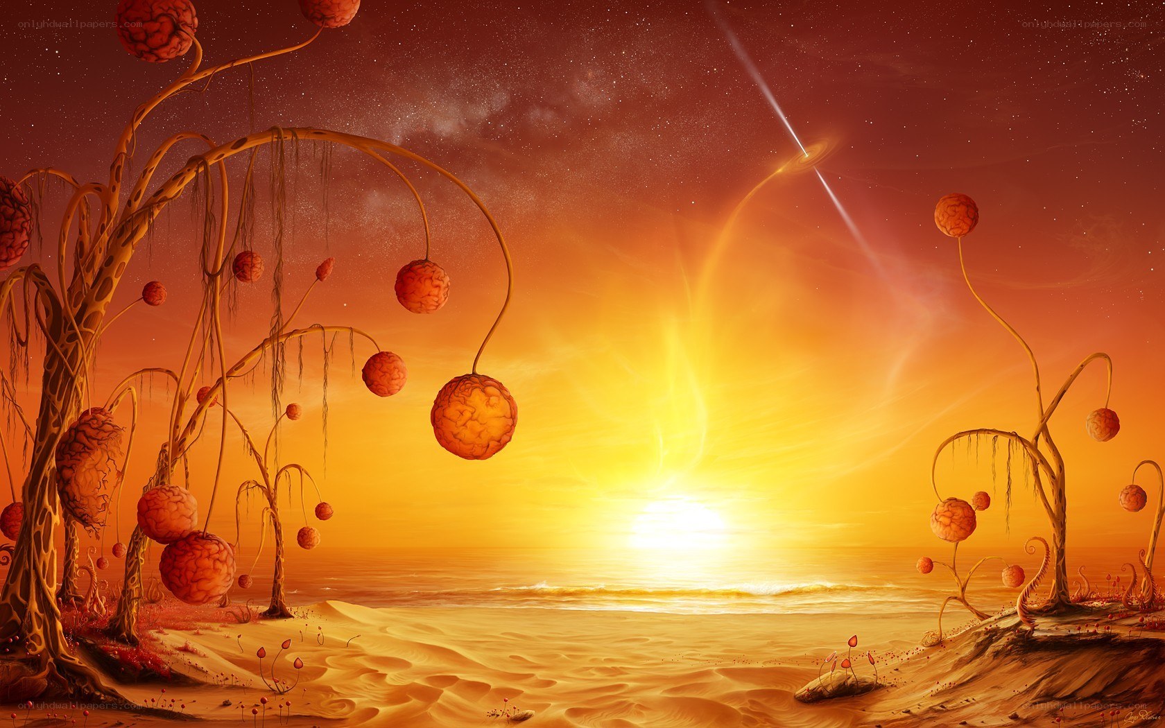 alien planet sunset landscape