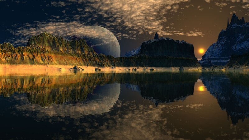 alien planet sunset landscape