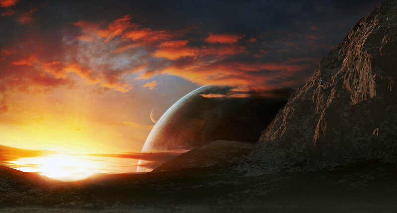 alien planet sunset landscape