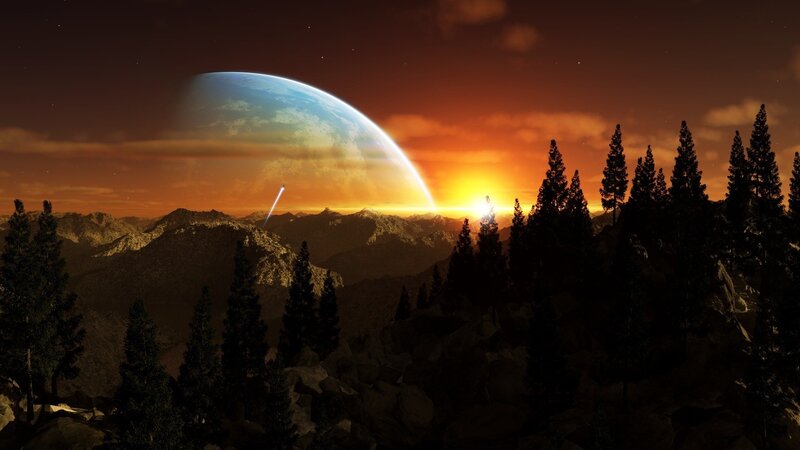 alien planet sunset landscape