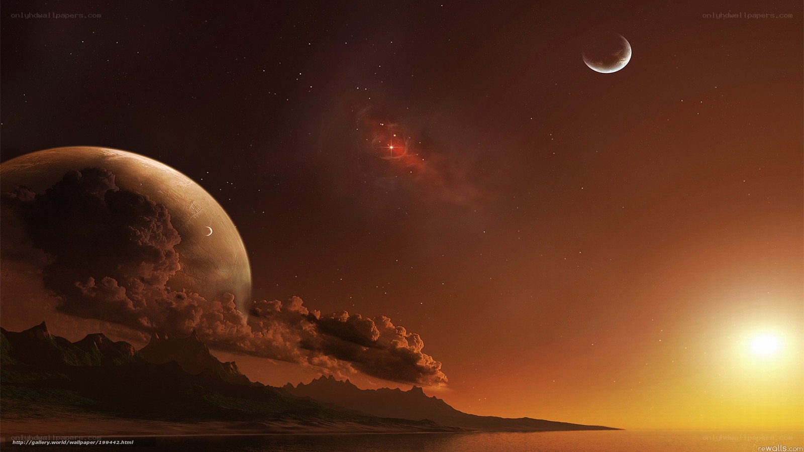 Alien planet sunset landscape