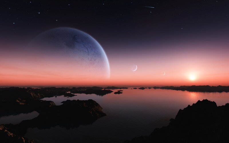alien planet sunset landscape