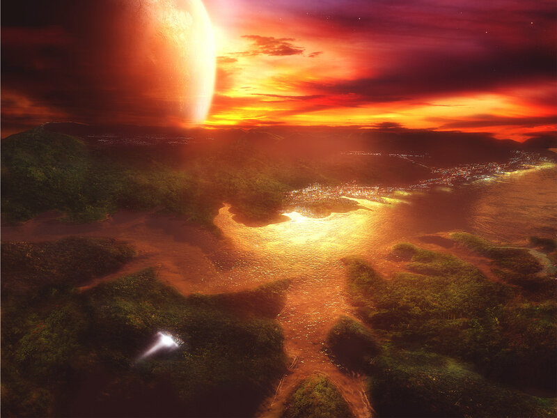 alien planet sunset landscape