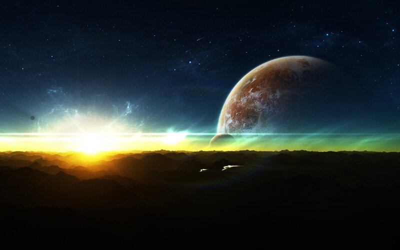alien planet sunset landscape