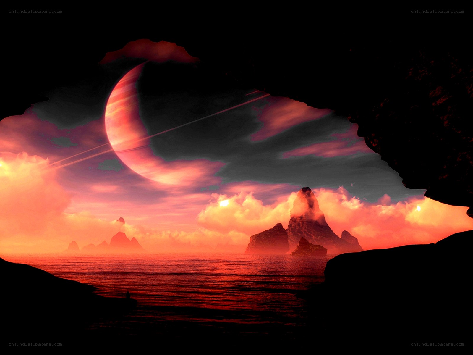 alien planet sunset landscape
