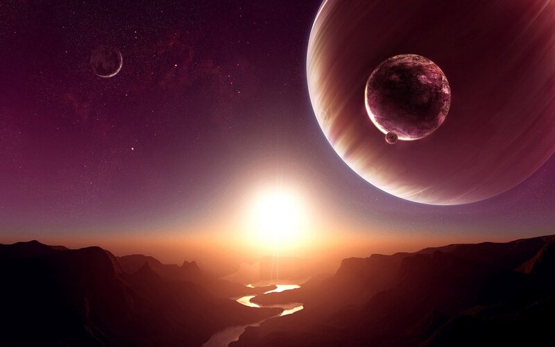 alien planet sunset landscape