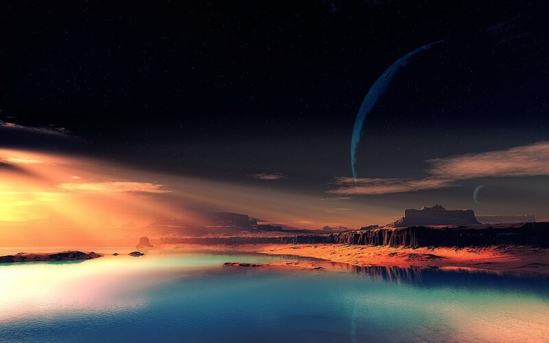 alien planet sunset landscape