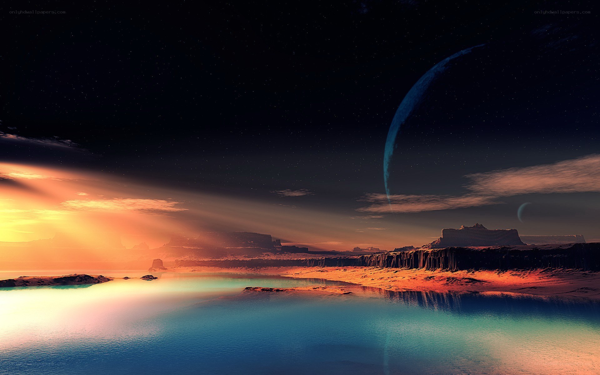 alien planet sunset landscape