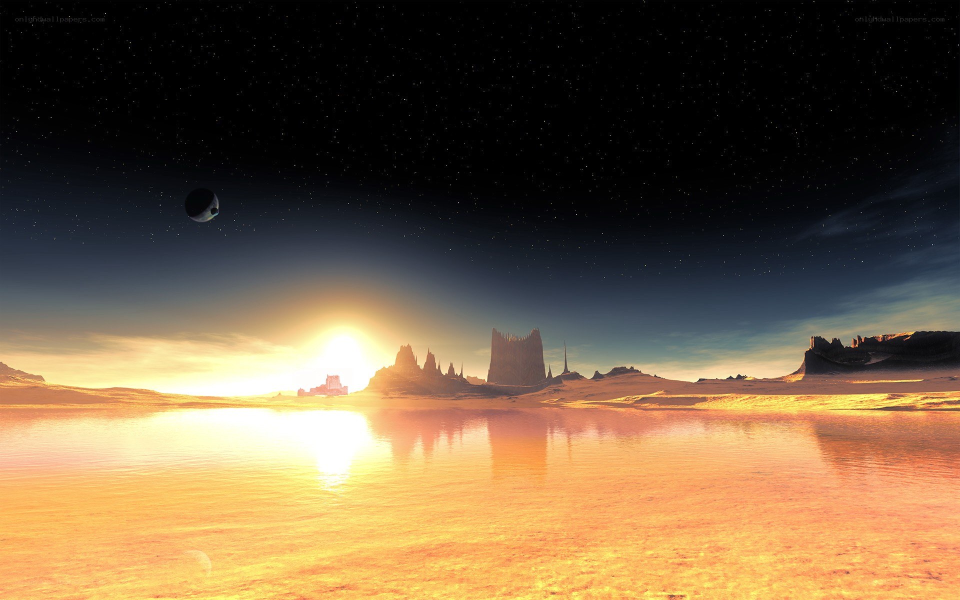 alien planet sunset landscape