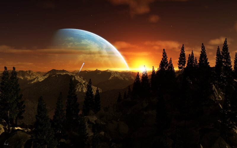 alien planet sunset landscape