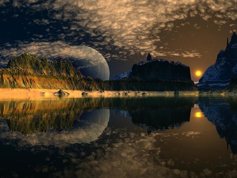 alien planet sunset landscape