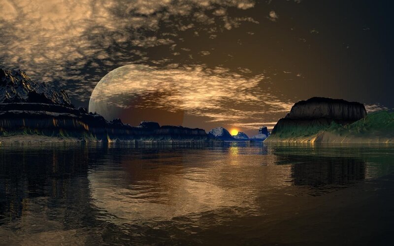 alien planet sunset landscape