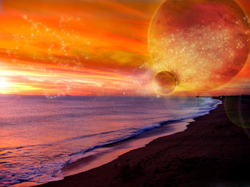 Alien Planet Sunset — Orange, Dramatic, Digital Art