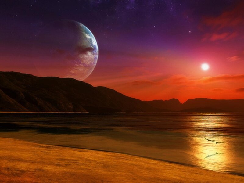 Alien Planet Sunset — Purple, Dramatic, Digital Art, Sun