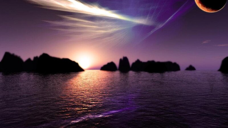 Alien Planet Sunset — Purple, Dramatic, Digital Art