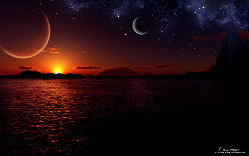Alien Planet Sunset — Red, Dramatic, Digital Art