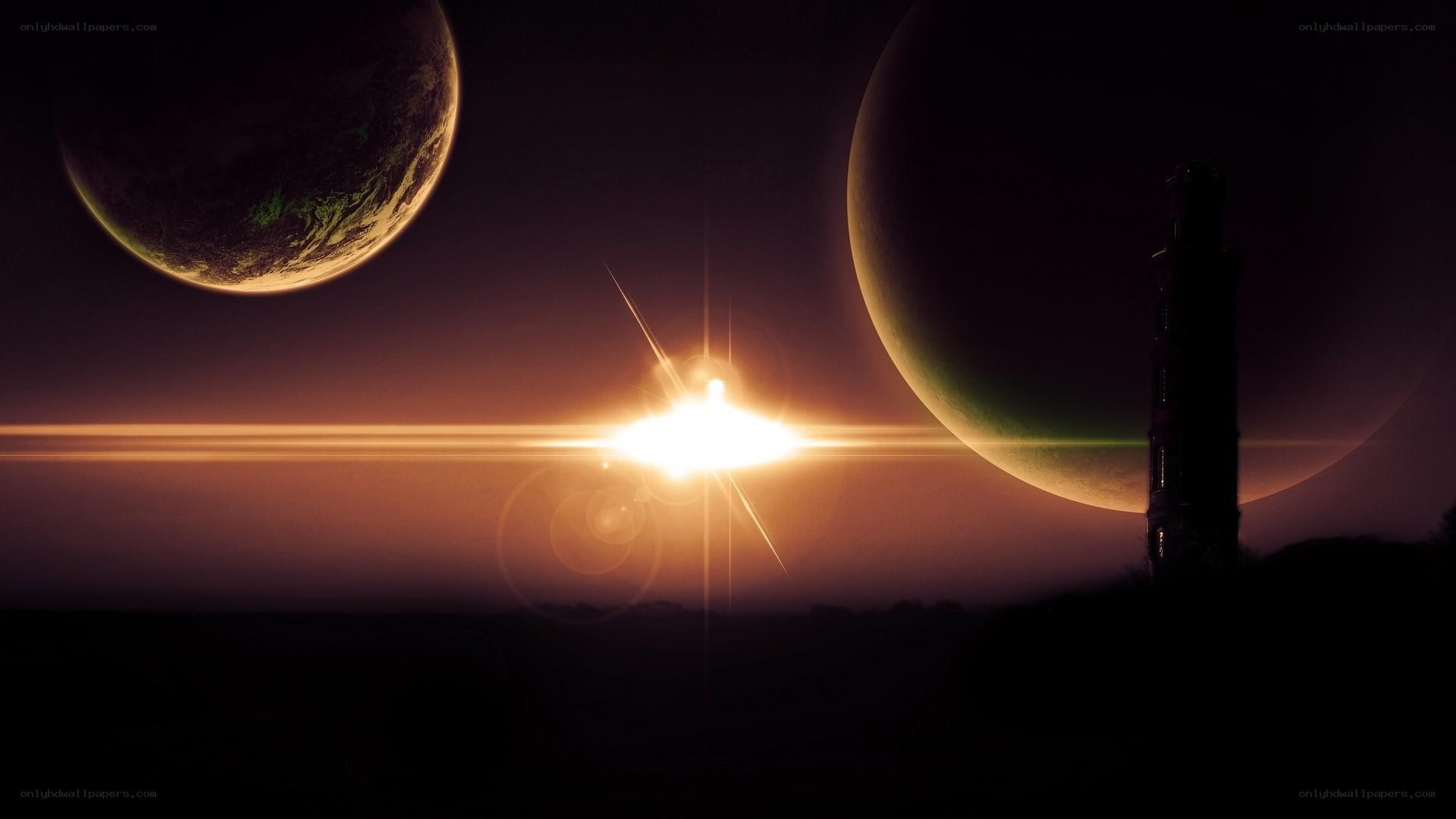 alien planet sunset scene
