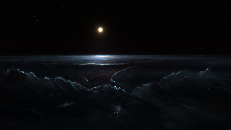 Alien Planet Surface — Black, Dramatic, Night, Digital Art, Star