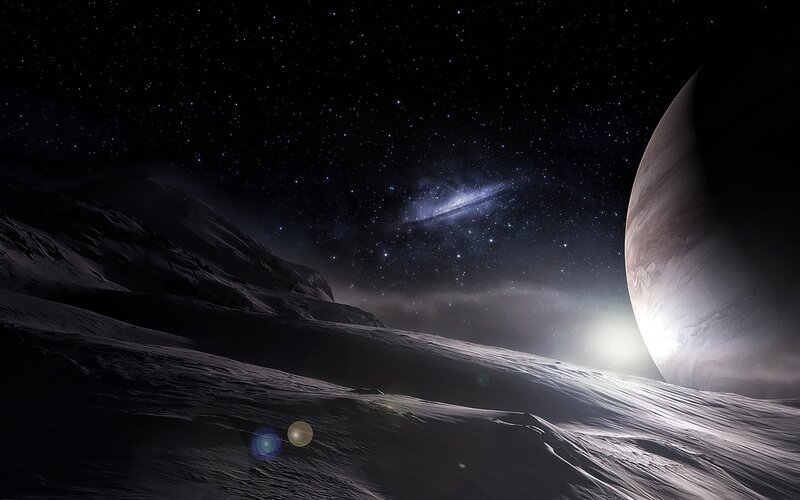 Alien Planet Surface — Black, Dramatic, Night, Digital Art, Stars, Galaxy