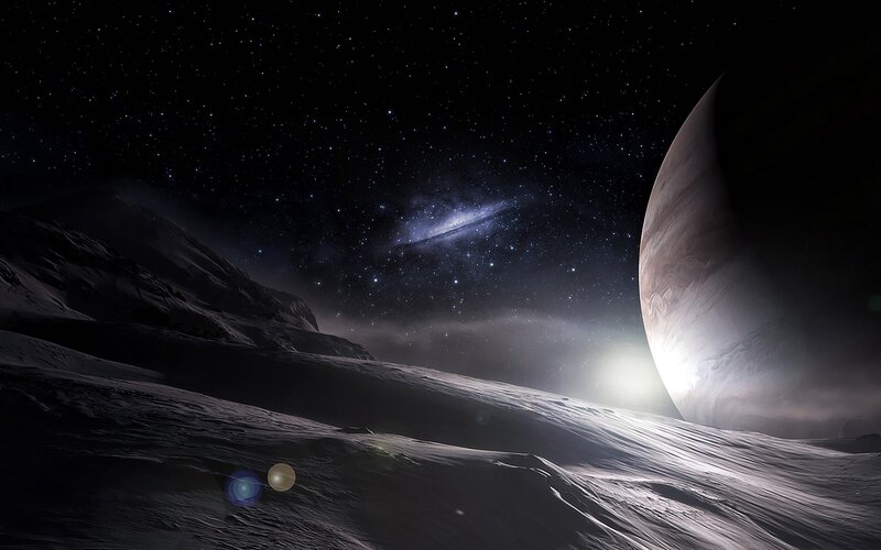 Alien Planet Surface — Black, Dramatic, Night, Digital Art, Stars, Galaxy, White