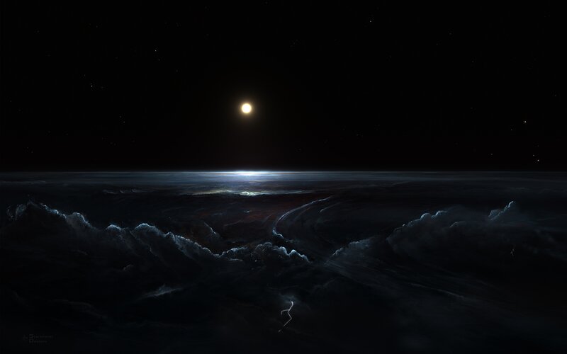 Alien Planet Surface — Black, Dramatic, Night