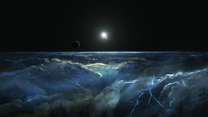Alien Planet Surface — Blue, Dramatic, Night, Digital Art, Clouds, Planets, Star