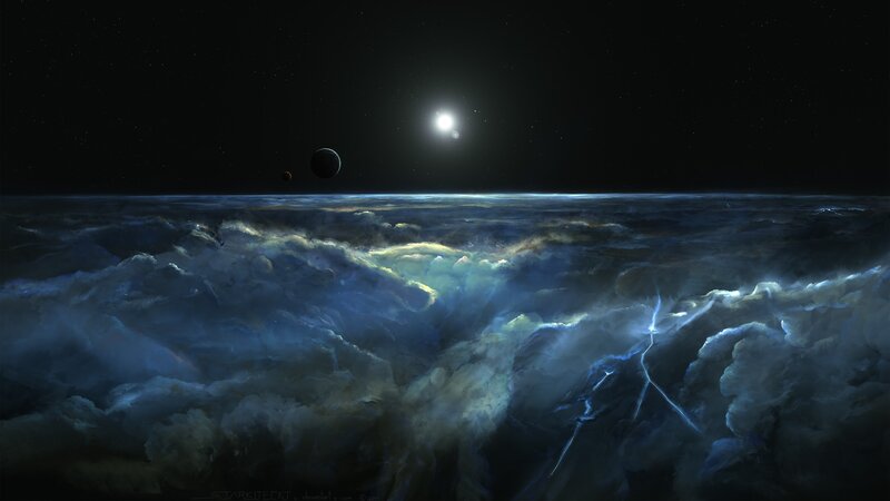 Alien Planet Surface — Blue, Dramatic, Night, Digital Art, Clouds