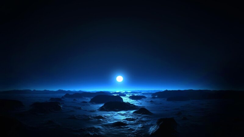 Alien Planet Surface — Blue, Serene, Night