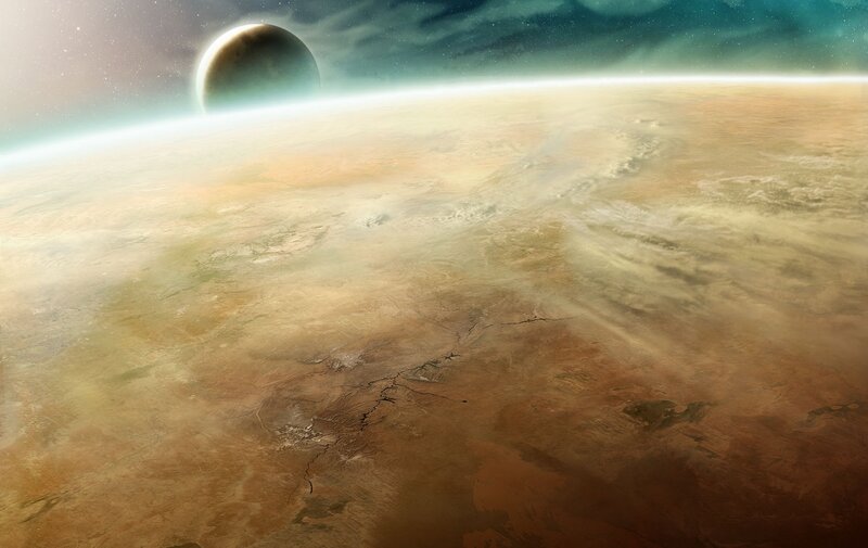 Alien Planet Surface — Brown, Dramatic, Digital Art, Moon