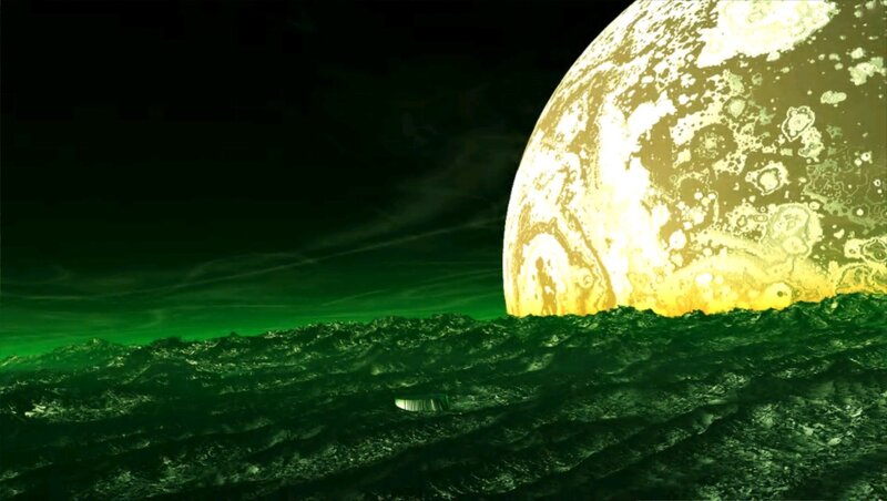 Alien Planet Surface — Green, Dramatic, Night, Digital Art, Ocean