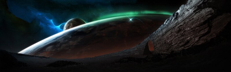 Alien Planet Surface — Green, Dramatic, Night, Digital Art