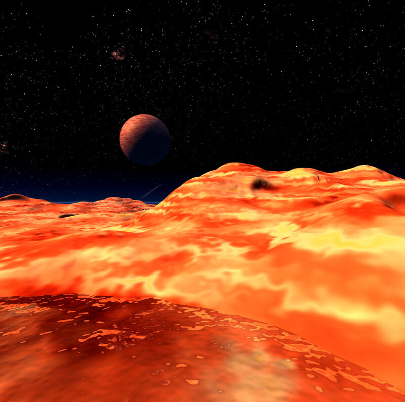 Alien Planet Surface — Orange, Dramatic, Night, 3d Render