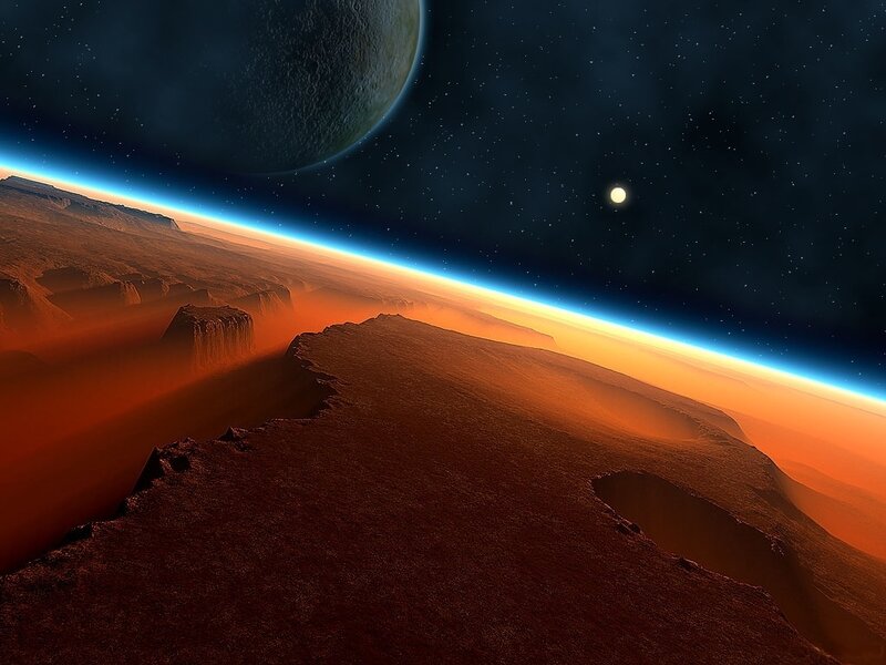 Alien Planet Surface — Orange, Dramatic, Night, Digital Art