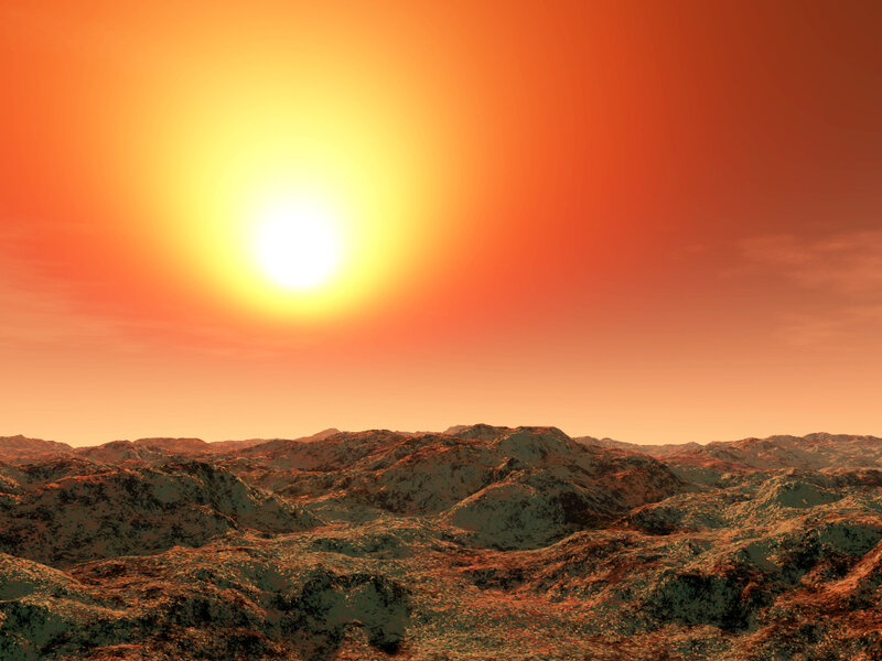 Alien Planet Surface — Orange, Dramatic, Sunset