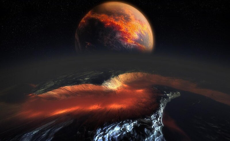 Alien Planet Surface — Red, Dramatic, Digital Art