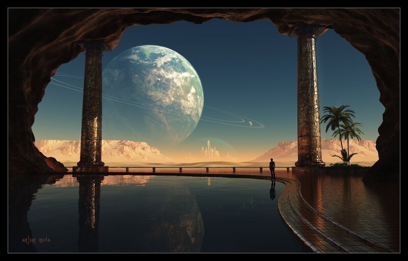 alien planet view from cave